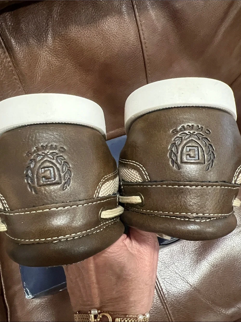 Chaps Brown and Cream Men’s Boat Shoes - Lace-Up Deck Shoes